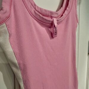 SKIMS Pink and White Short Bodysuit